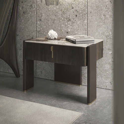 Contemporary bedside table - JULIAN - Cattelan Italia - oak / walnut / glass