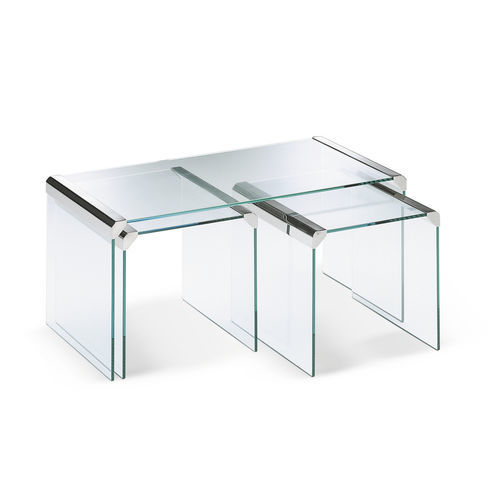 Contemporary nesting tables - T35 TRIO - Gallotti&Radice - tempered glass / brass base / rectangular