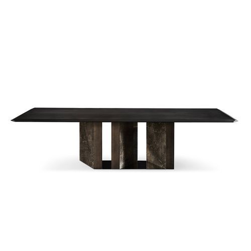 Contemporary table - Platium W - Gallotti&Radice - ash / stainless steel base / wooden base