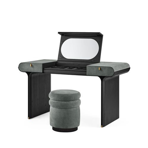 Contemporary dressing table - Stami - Gallotti&Radice - brass / leather / ash