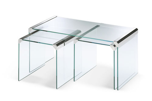 Contemporary nesting tables - T35R - Gallotti&Radice - glass / tempered glass / stainless steel