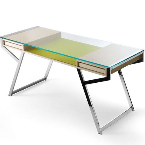 Contemporary desk - LUI - Gallotti&Radice - ash / stainless steel / glass