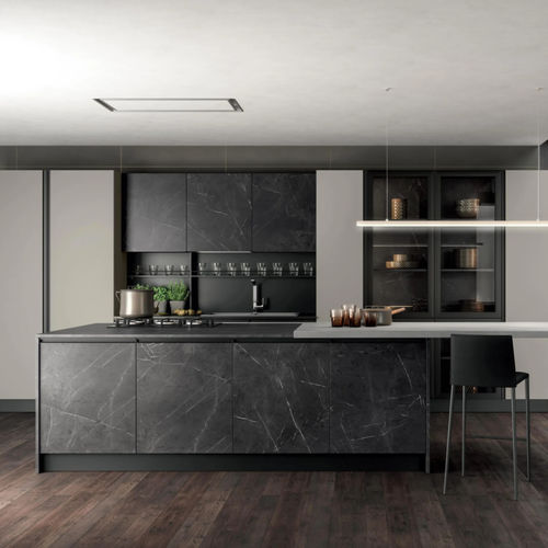 Contemporary kitchen - ARIA - Febal Casa - smoked glass / melamine / island