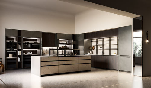 Contemporary kitchen - Aspen + D23 - DOIMO CUCINE - elm / glass / stainless steel