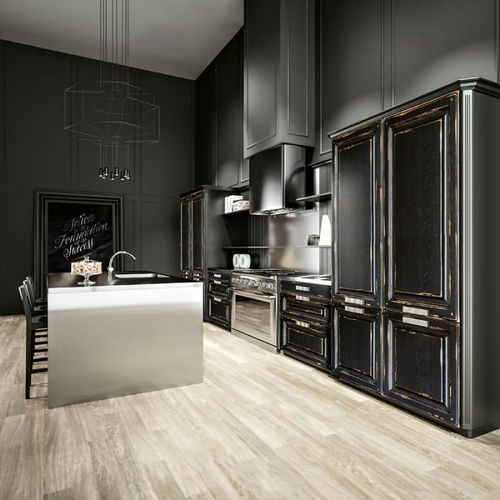 Traditional kitchen - Épernay - SAGNE - oak / stainless steel / island
