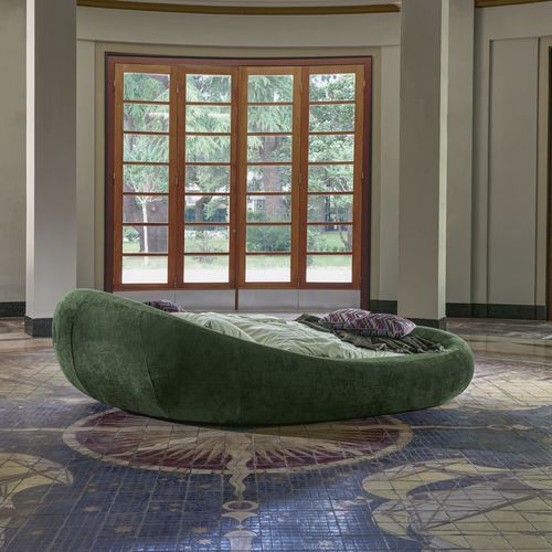 Double bed - PEBBLE - DORELAN - original design / upholstered / fabric