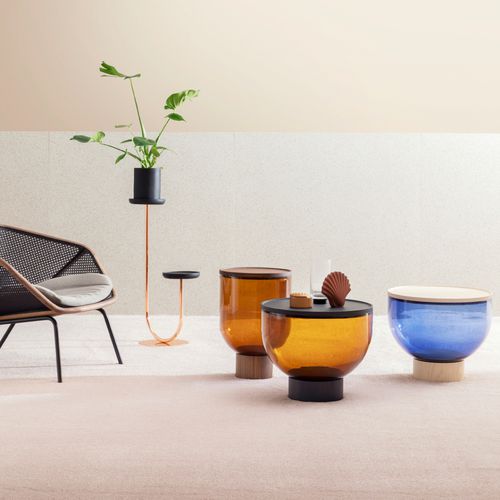 Contemporary coffee table - Mastea - miniforms - walnut / ash / wooden base
