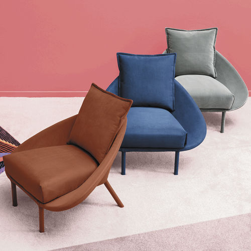 Contemporary armchair - Lem - miniforms - fabric / leather / with ...