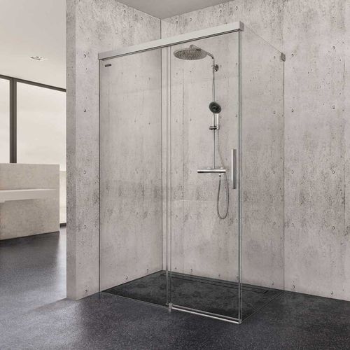 Sliding shower screen - VIVA - DUSCHOLUX AG - corner / tempered glass / custom-made