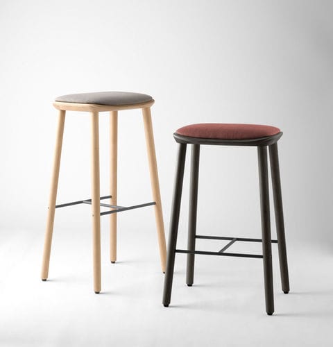 Contemporary bar stool - BISELL - TREKU - oak base / upholstered