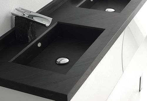Built-in washbasin - MICRO - IKEBE DISEÑOS, S.L.L. - slate / with counter / double