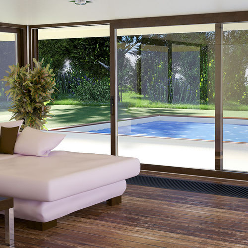 Sliding patio door - SOFTLINE HS - drutex - wooden / double-glazed / triple-glazed