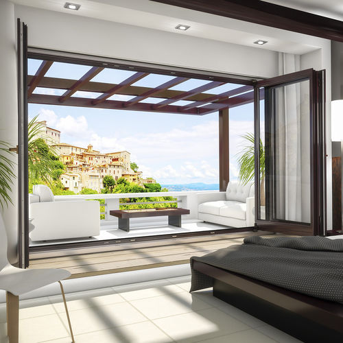 Folding patio door - SOFTLINE 68 - drutex - wooden / double-glazed / triple-glazed