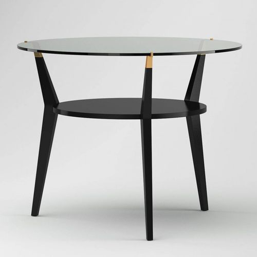 Contemporary table - HALÉVY : RÉF. 24100 - OVATION Paris - glass / lacquered wood base / round