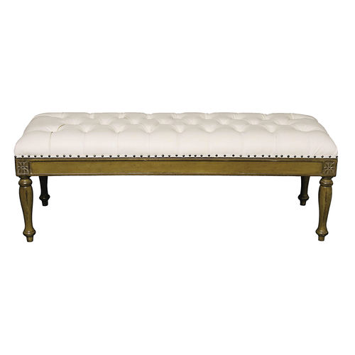 Directoire style upholstered bench - PAULINE : RÉF. 17305 - OVATION Paris - fabric / wooden base / white