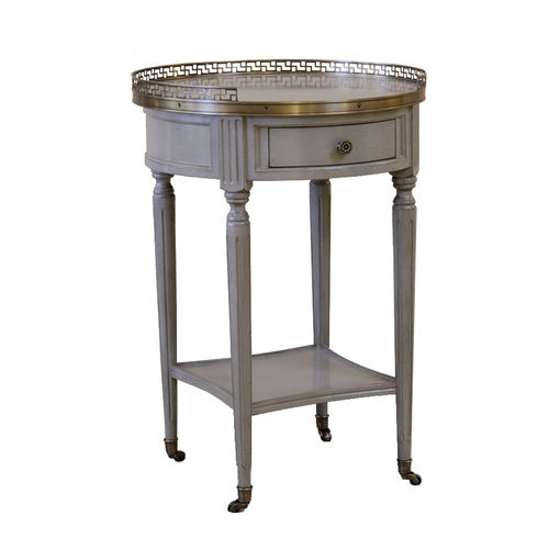 Louis XVI style side table - BOUILLOTTE : RÉF. 14545 - OVATION Paris - wooden / brass / wooden base