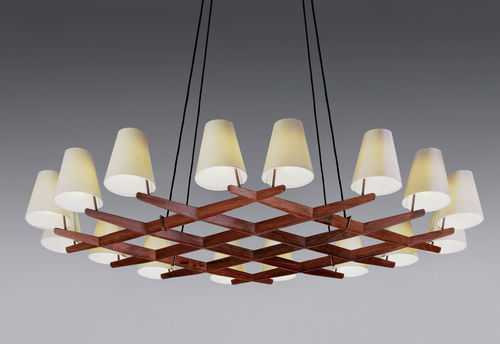 Contemporary chandelier - HALLSTATT - Kalmar Werkstaetten - silk / wooden / incandescent
