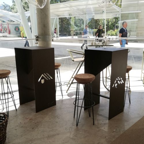 Contemporary high bar table - BPLAN - thermo-lacquered aluminum / rectangular / custom