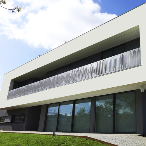 Metal railing - BPLAN - with panels / outdoor / for balconies
