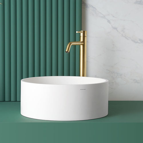Countertop washbasin - LUCENA - SANYCCES - Solid Surface / customizable / round