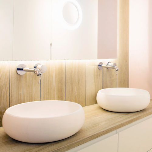 Countertop washbasin - RONDO - SANYCCES - stone resin / round / without hole