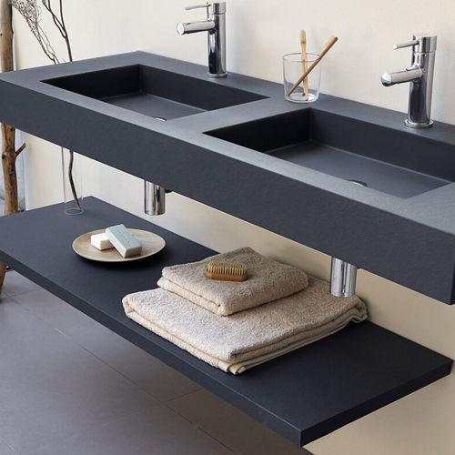 Double washbasin cabinet - CLEVER - SANYCCES - wall-hung / stone resin / contemporary