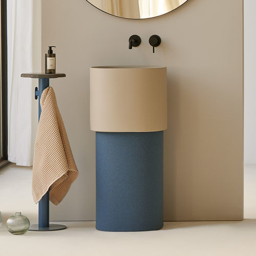 Design pedestal - OASIS EXENTO - SANYCCES - oak / natural stone / iroko