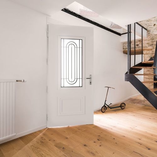 Entry door - Rosalie 80 - PAB- MTN ( MENUISERIES TECHNIQUE NOUVELLES) - aluminum / swing / classic