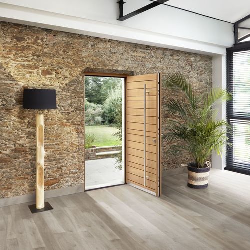 Entry door - Arcachon - PAB- MTN ( MENUISERIES TECHNIQUE NOUVELLES) - oak / natural oak / swing