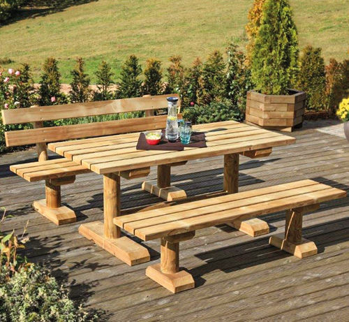 Traditional table and bench set - TONBACH - Braun Wuerfele - fir / garden / outdoor
