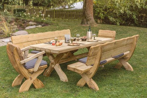 Traditional table and bench set - MURGTAL - Braun Wuerfele - fir / garden / outdoor