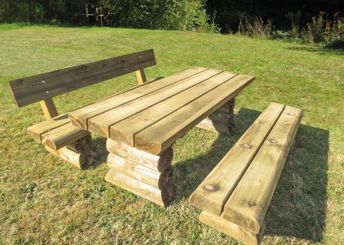 Rustic table and bench set - 41 series - Braun Wuerfele - pine / fir / garden