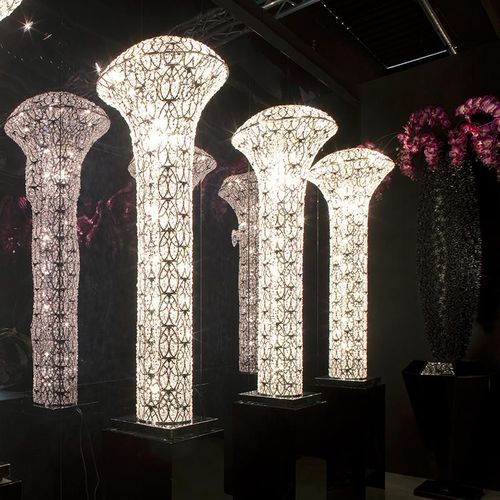 Floor-standing lamp - ARABESQUE BIG EXCLAMATION - VGnewtrend - stainless steel mesh / stainless steel / crystal