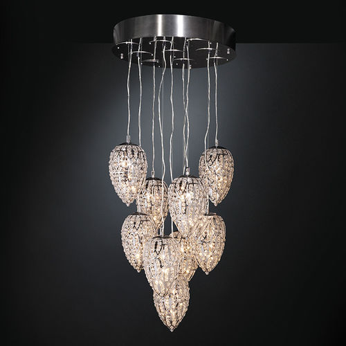 Original design chandelier - ARABESQUE LIGHTFALL EGG 30 X 3 - VGnewtrend - stainless steel / crystal / 9 light