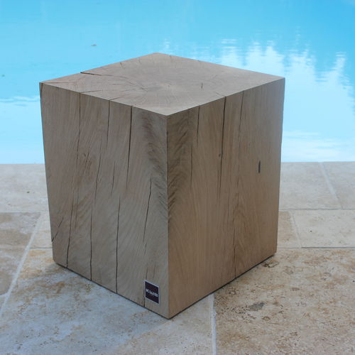 Contemporary stool - KUB BRASERO - oak / central base / garden
