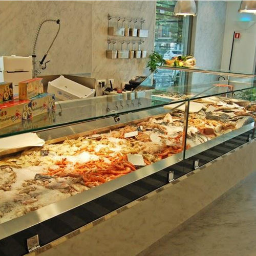 Counter refrigerated display case - GEM R4 PRO - Oscartek - fishmonger / stainless steel / with sliding door