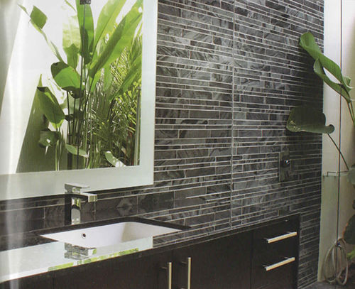 Natural stone wall cladding panel - LINEAR INTERLOCK - NEMO TILE - interior