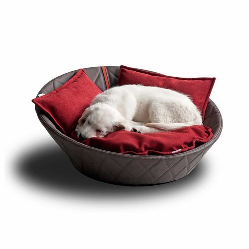 Leather dog basket - CHESTER - pet.interiors - cotton / velvet / stainless steel