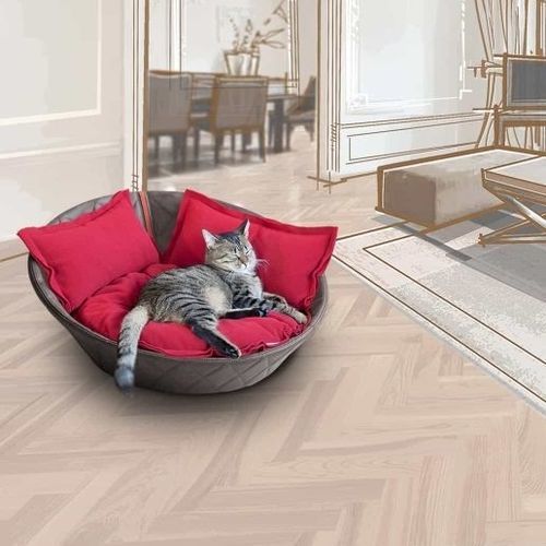 Cotton cat basket - CHESTER - pet.interiors - polyester / leather / stainless steel