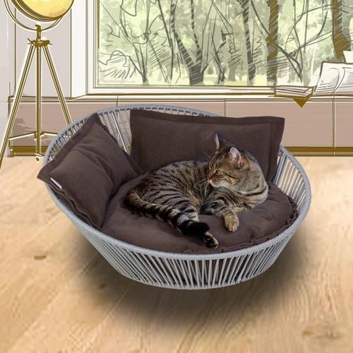 Cotton cat basket - SIRO TWIST - pet.interiors - velvet / polyester / stainless steel