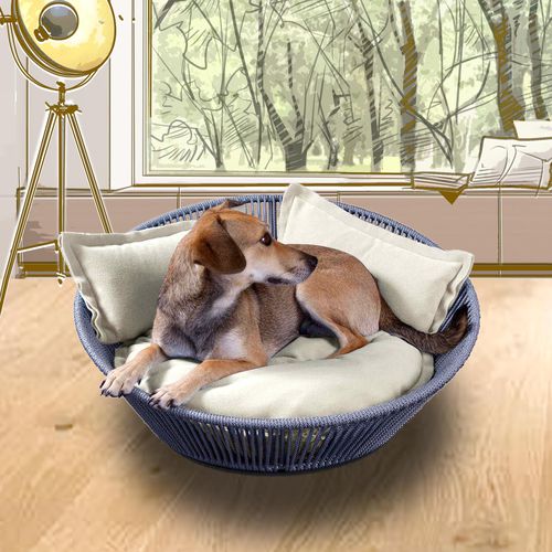 Cotton dog basket - SIRO TWIST - pet.interiors - plywood / stainless steel / resin wicker