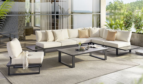 Contemporary lounge garden set - FREILICHT - Musterring - teak / home / with removable cushion