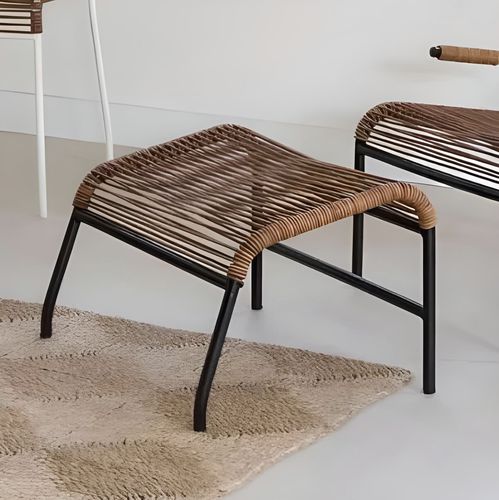 Contemporary footrest - Kin  - BOQA - linen / leather / steel