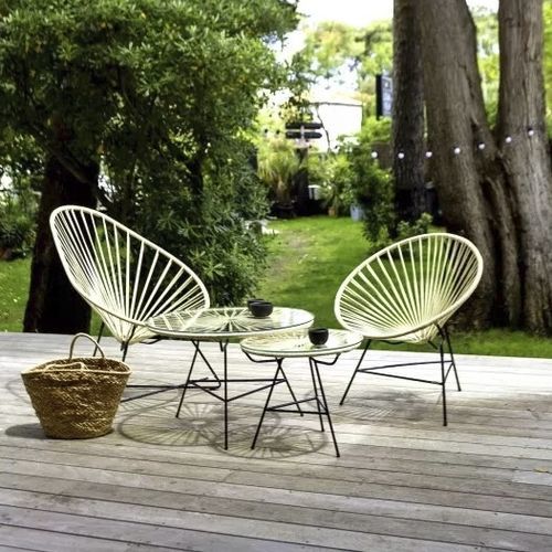 Contemporary table and chair set - Acapulco Set - BOQA - steel / linen / tempered glass
