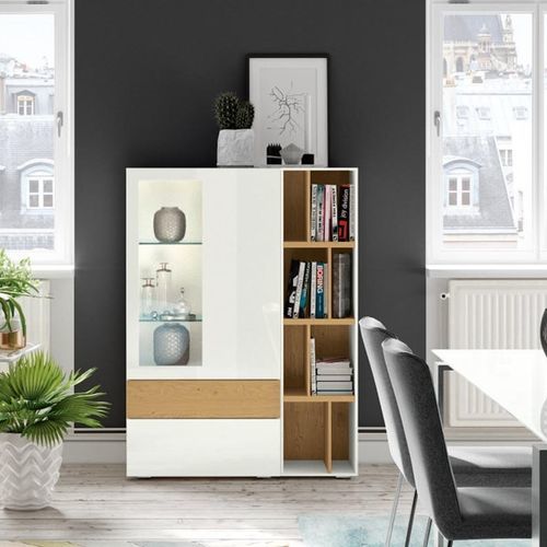 Contemporary display case - VISION - NOW! By Hülsta - glass / lacquered wood / natural oak