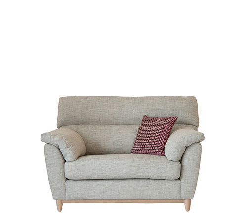 Contemporary armchair - ADRANO : SNUGGLER - ercol - fabric / oak / cushion