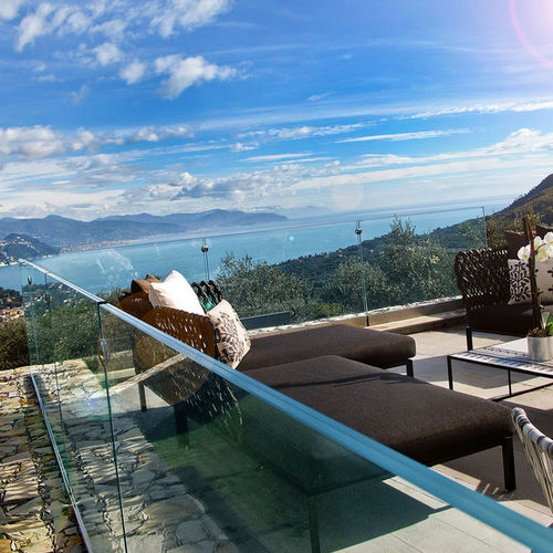 Glass railing - Officine Sandrini - with panels / outdoor / for patio