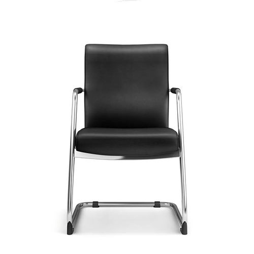 Contemporary visitor chair - FOSTER - SOKOA - indoor / leather / aluminium