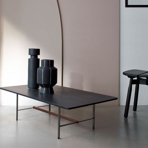 Contemporary coffee table - SISTER - Coedition - oak / walnut / metal base