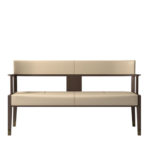 Contemporary upholstered bench - MERA  - DIMENSIONE CHI WING LO - fabric / leather / oak base